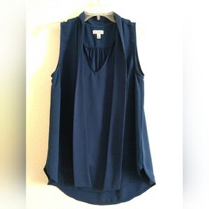 Susma Tie Neck Blouse Sleeveless Navy Blue Office Business Career Small Chest 34
